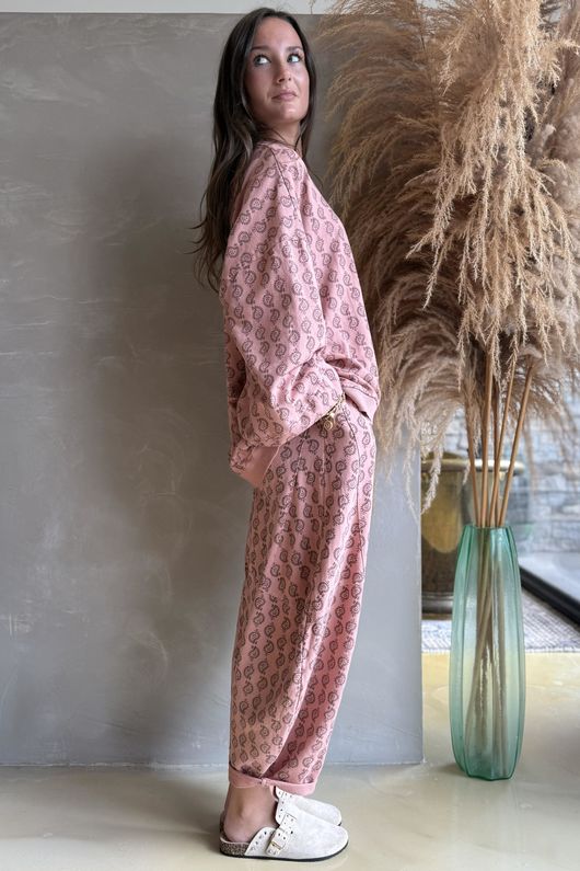 Indira Lantern Sleeve Sweatshirt Soft Terracotta & Chocolate